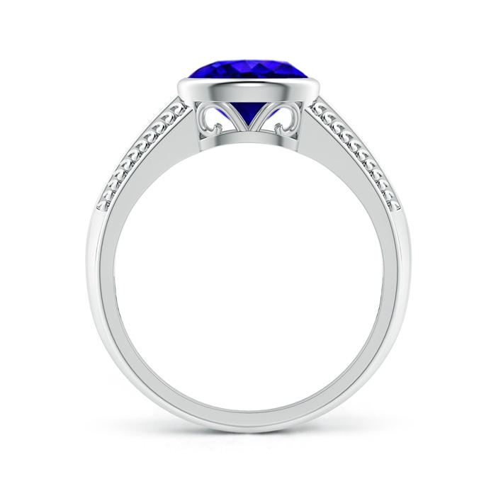 8x6mm AAAA Vintage Inspired Bezel-Set Oval Tanzanite Ring with Grooves in P950 Platinum side-1