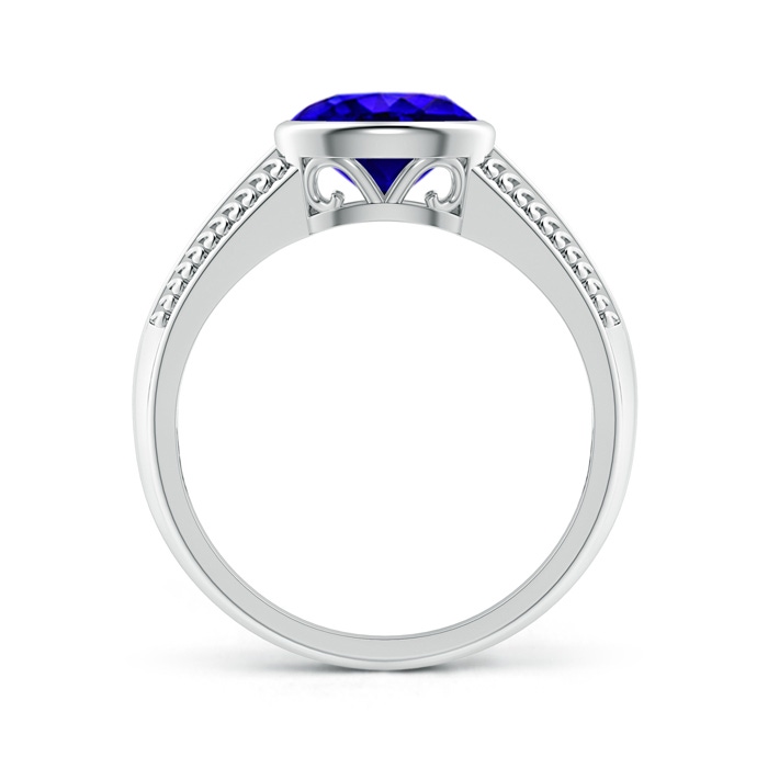 8x6mm AAAA Vintage Inspired Bezel-Set Oval Tanzanite Ring with Grooves in White Gold Side-1