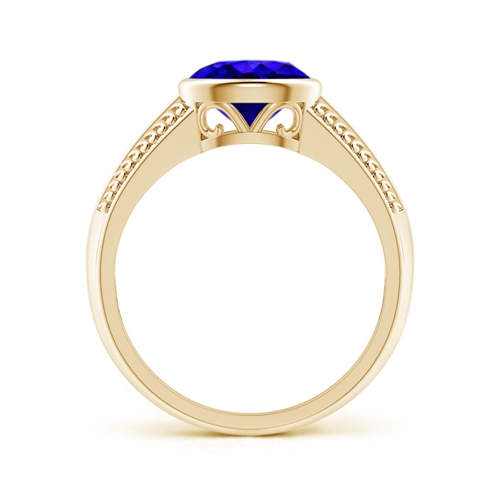 8x6mm AAAA Vintage Inspired Bezel-Set Oval Tanzanite Ring with Grooves in Yellow Gold Side-1
