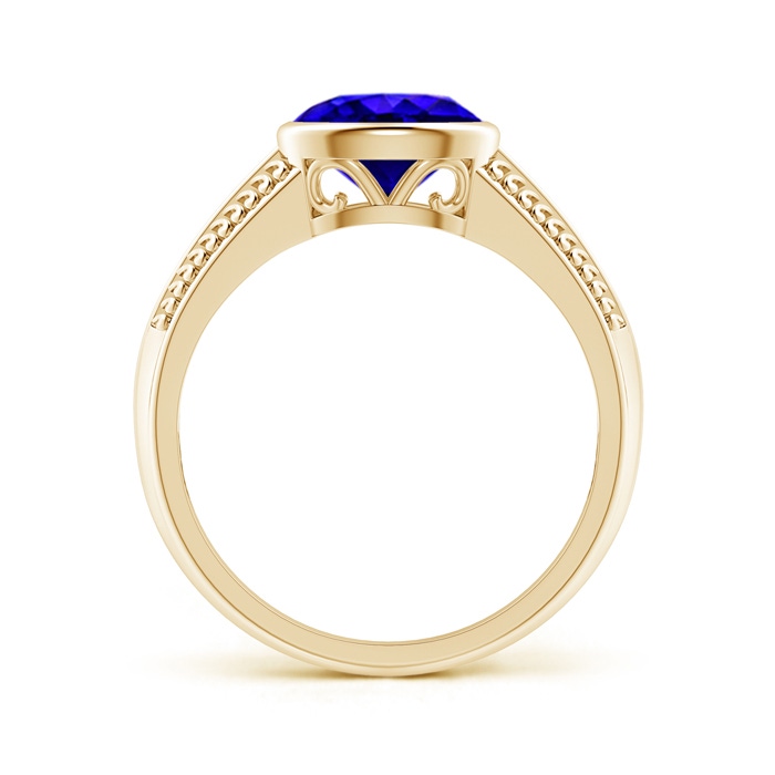 8x6mm AAAA Vintage Inspired Bezel-Set Oval Tanzanite Ring with Grooves in Yellow Gold side-1