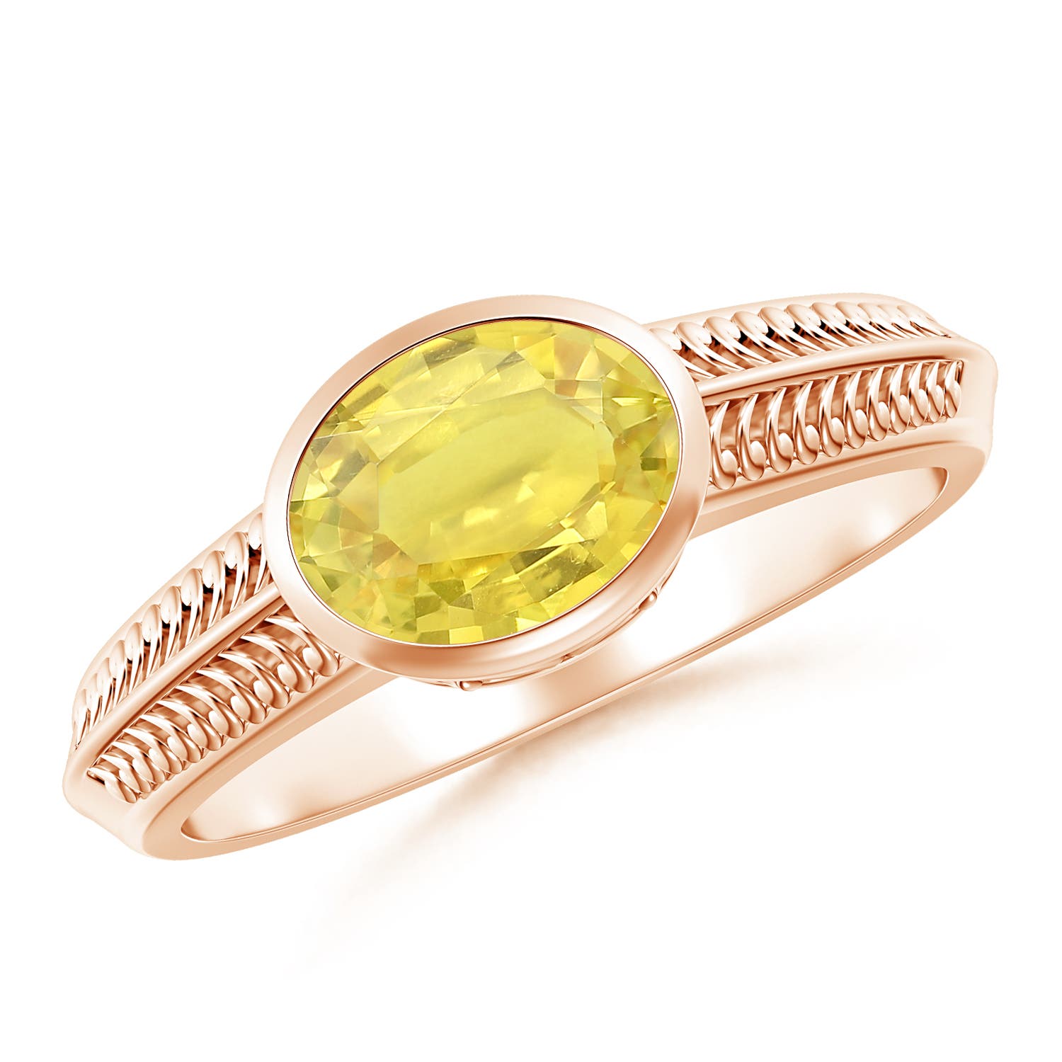 8x6mm A Vintage Inspired Bezel-Set Yellow Sapphire Ring with Grooves in 18CT Rose Gold