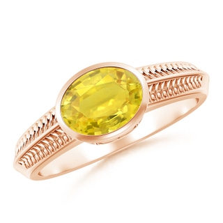 8x6mm AA Vintage Inspired Bezel-Set Yellow Sapphire Ring with Grooves in Rose Gold