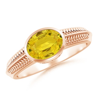 8x6mm AAA Vintage Inspired Bezel-Set Yellow Sapphire Ring with Grooves in Rose Gold