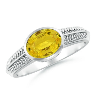 8x6mm AAA Vintage Inspired Bezel-Set Yellow Sapphire Ring with Grooves in White Gold