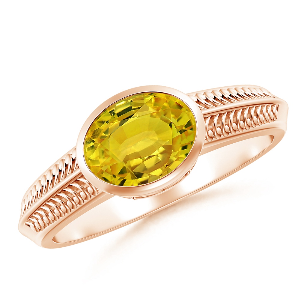 8x6mm AAAA Vintage Inspired Bezel-Set Yellow Sapphire Ring with Grooves in Rose Gold