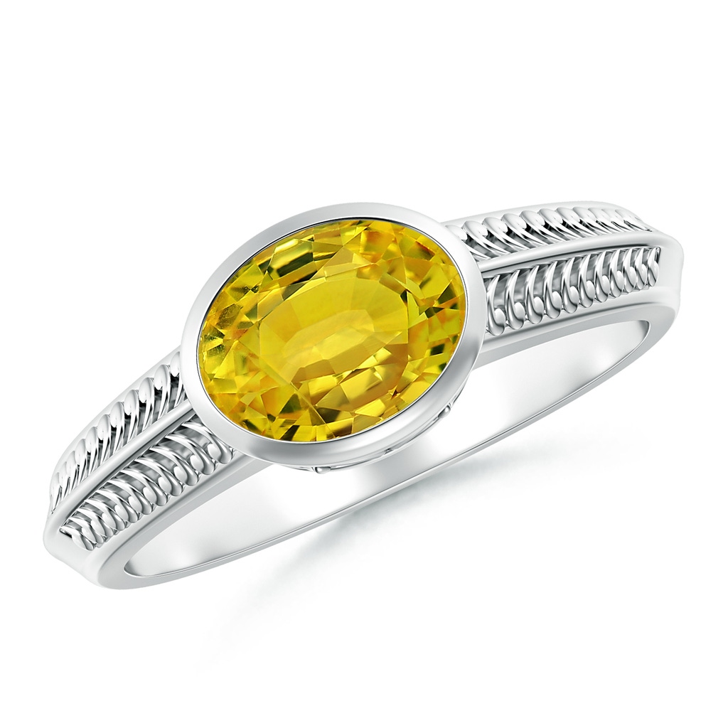8x6mm AAAA Vintage Inspired Bezel-Set Yellow Sapphire Ring with Grooves in White Gold