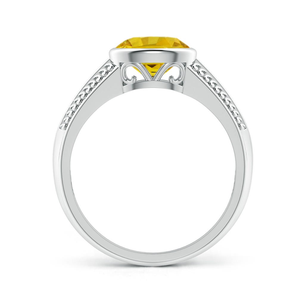 8x6mm AAAA Vintage Inspired Bezel-Set Yellow Sapphire Ring with Grooves in White Gold Side-1