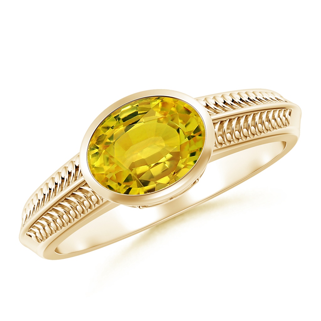 8x6mm AAAA Vintage Inspired Bezel-Set Yellow Sapphire Ring with Grooves in Yellow Gold
