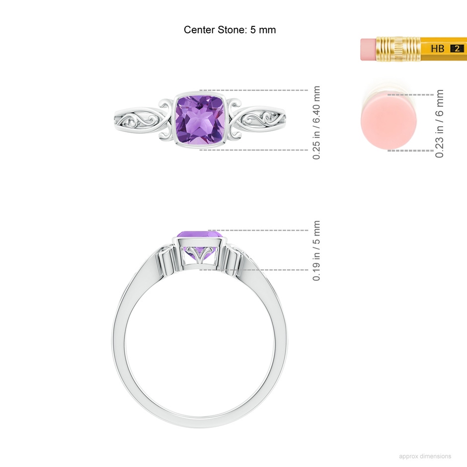 5mm A Vintage Style Cushion Amethyst Solitaire Ring in P950 Platinum ruler