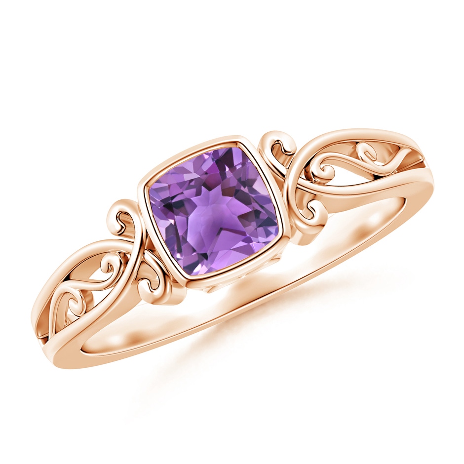 5mm AA Vintage Style Cushion Amethyst Solitaire Ring in Rose Gold 