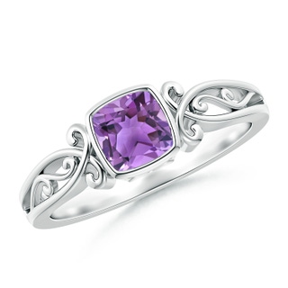 5mm AA Vintage Style Cushion Amethyst Solitaire Ring in White Gold