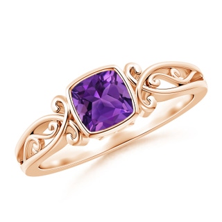 5mm AAAA Vintage Style Cushion Amethyst Solitaire Ring in Rose Gold