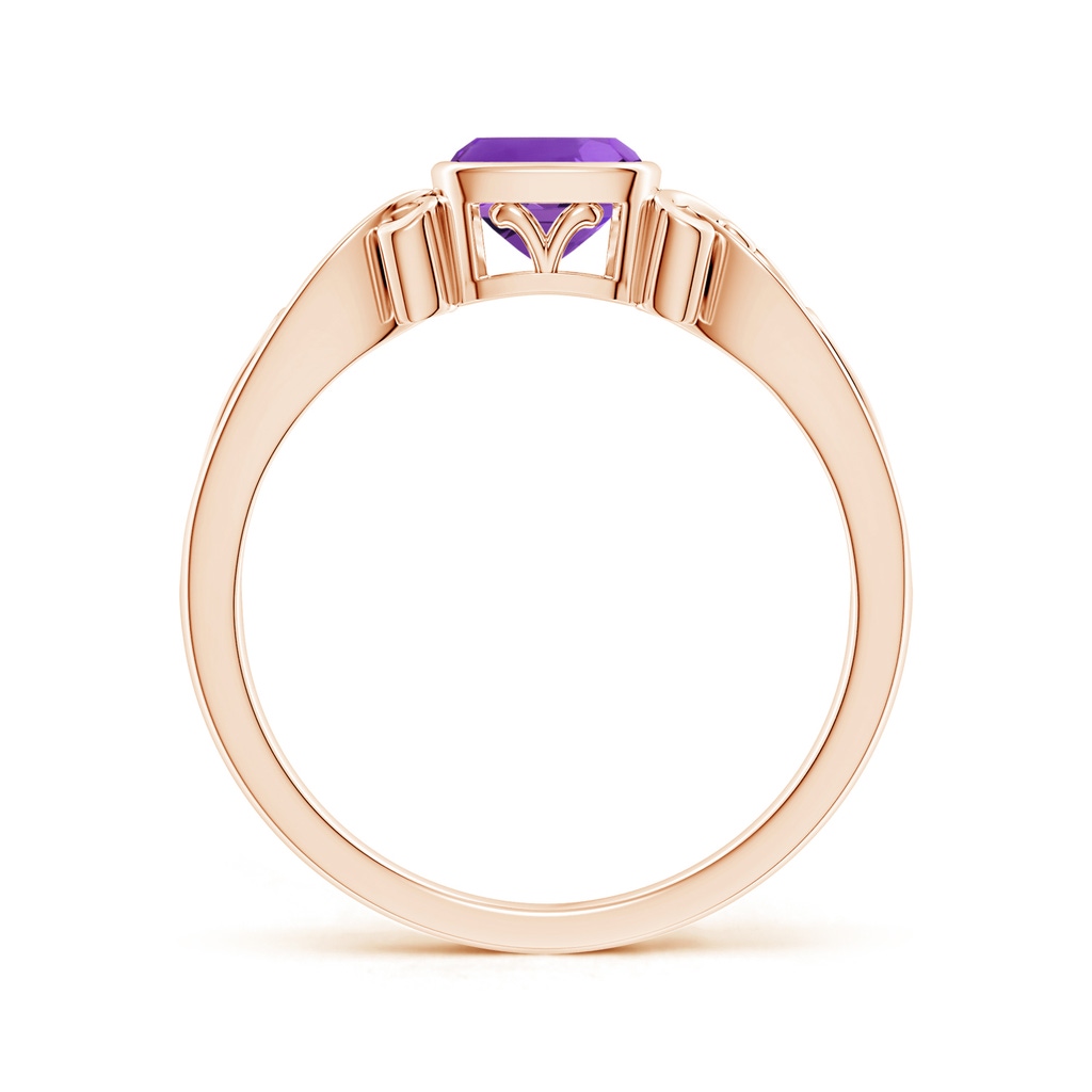 5mm AAAA Vintage Style Cushion Amethyst Solitaire Ring in Rose Gold Side 199