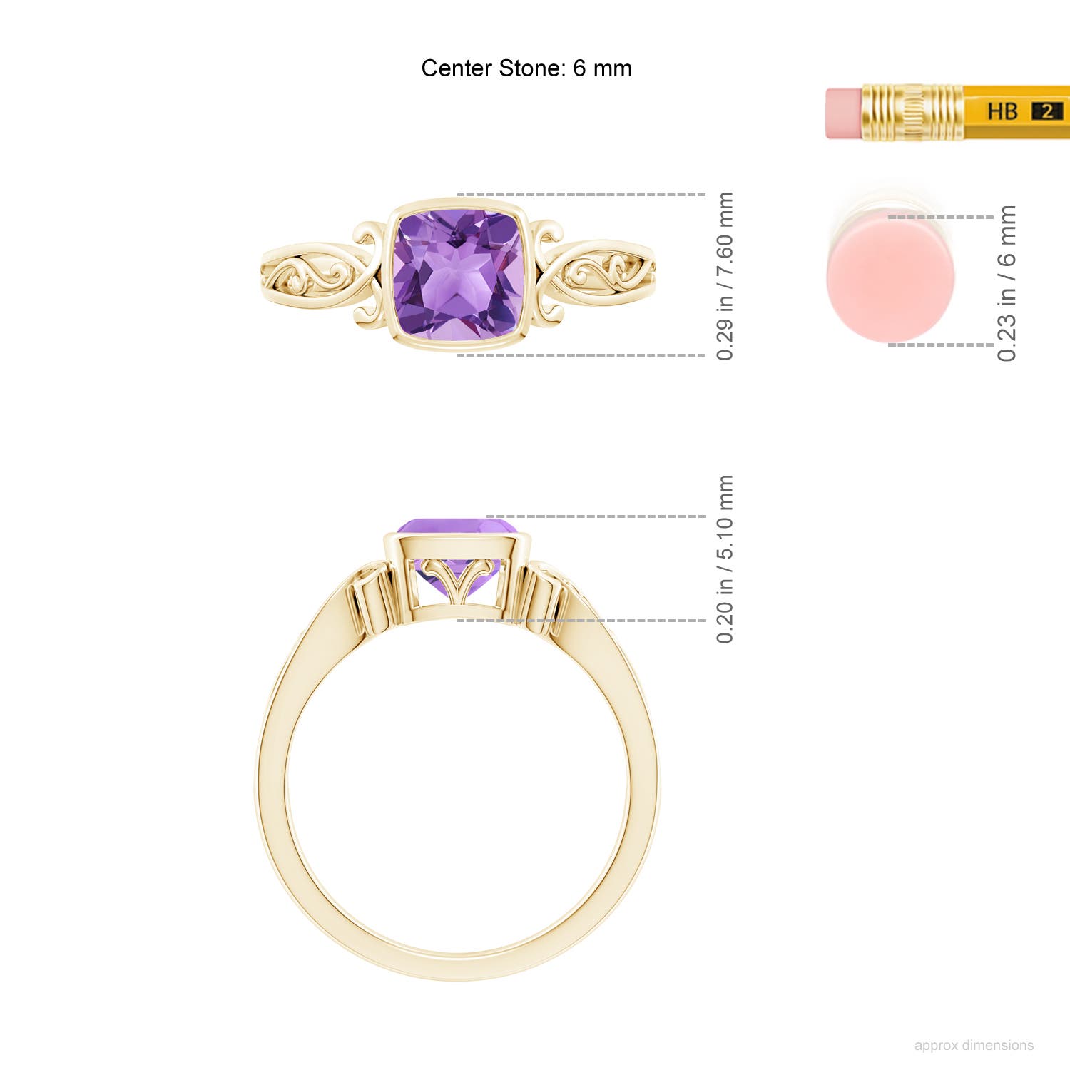 Angara Natural Vintage Style Cushion Amethyst Solitaire Ring in 14K Gold (6MM) - Bild 26 von 40
