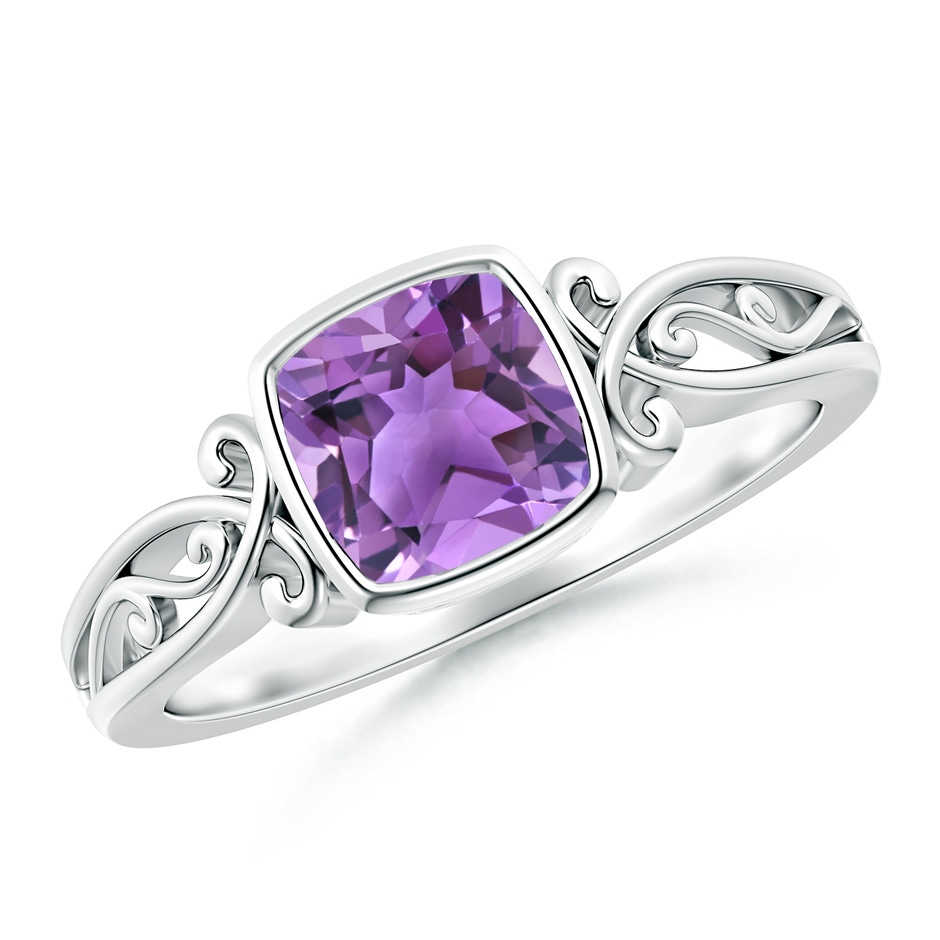 6mm AA Vintage Style Cushion Amethyst Solitaire Ring in P950 Platinum 