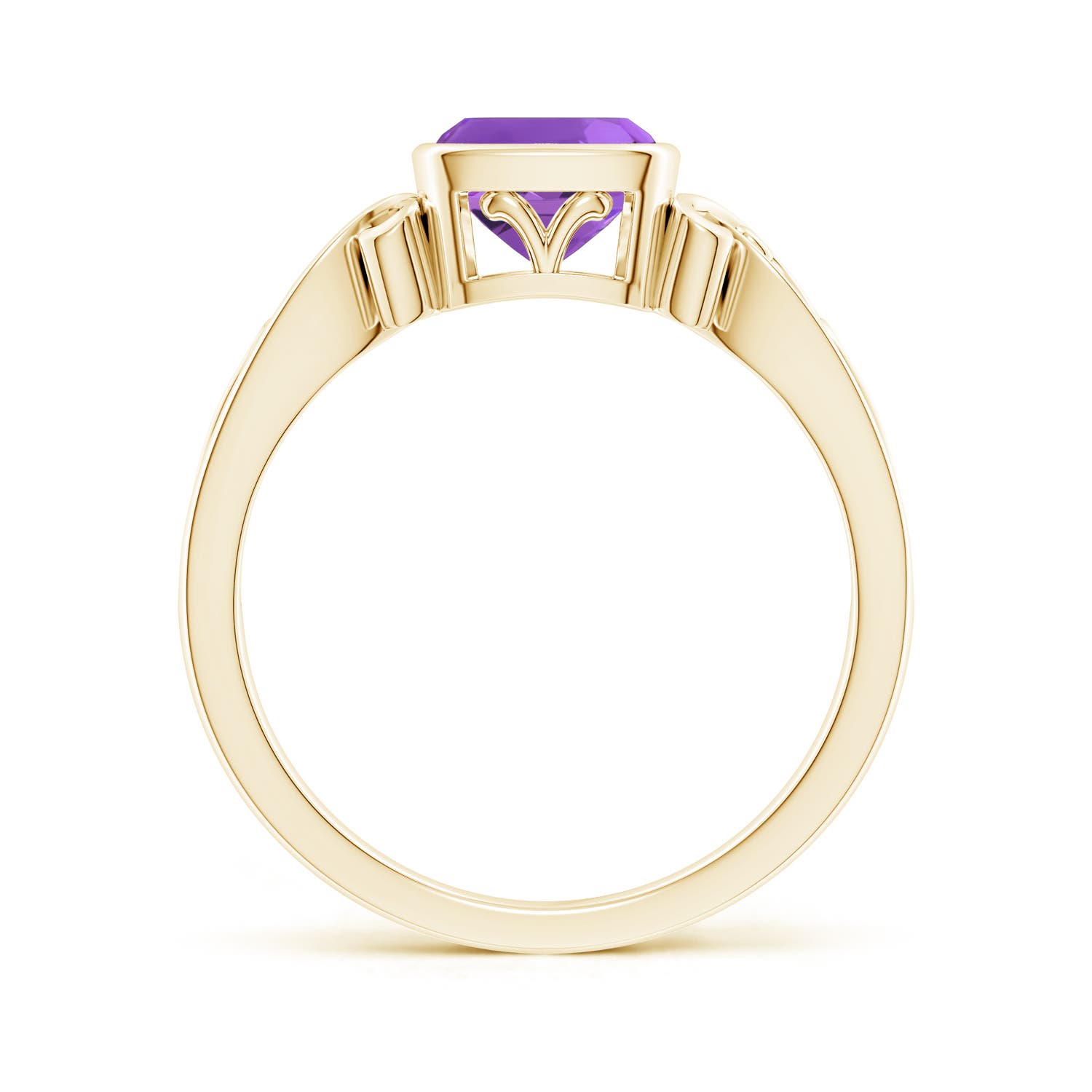 6mm AAA Vintage Style Cushion Amethyst Solitaire Ring in 18K Yellow Gold