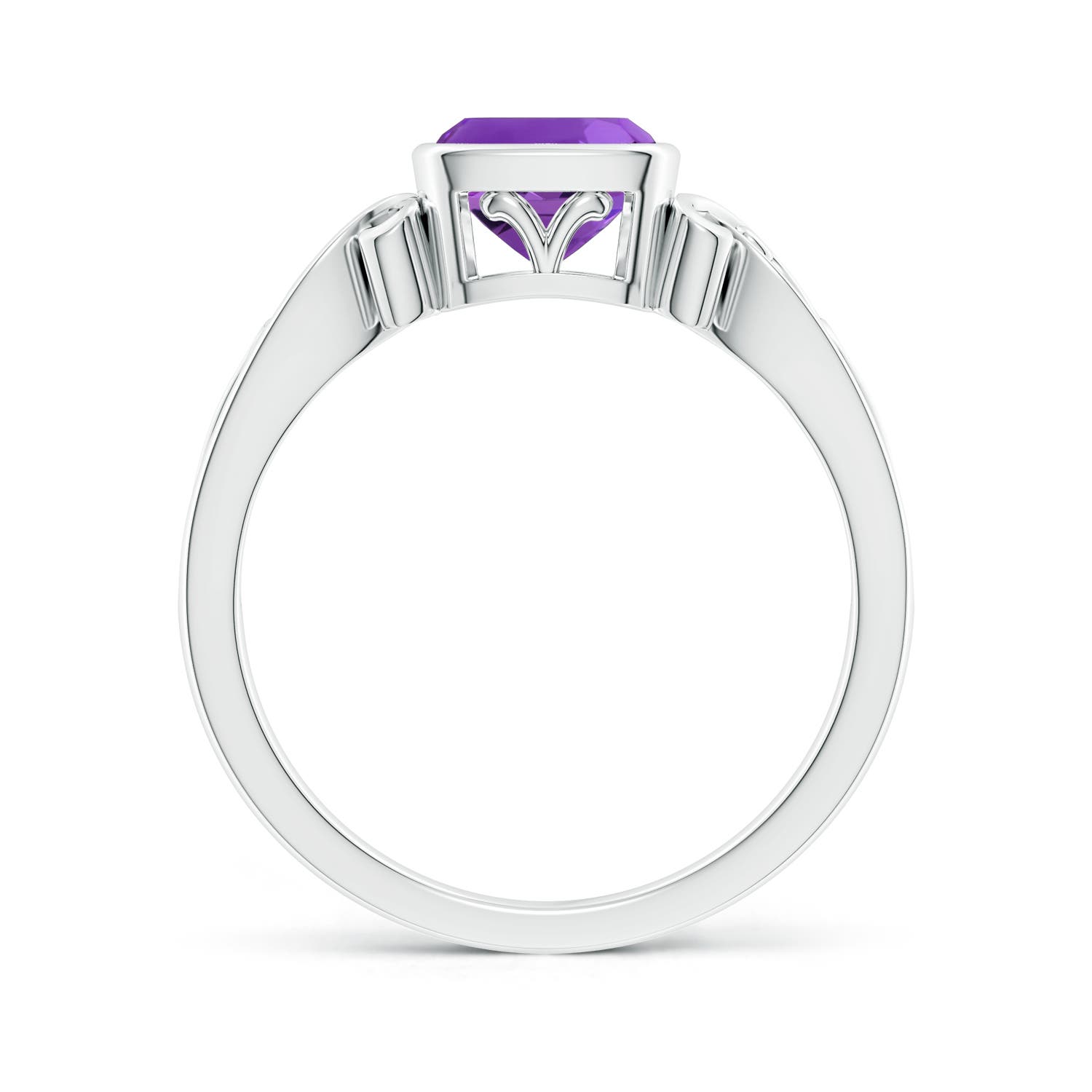 6mm AAAA Vintage Style Cushion Amethyst Solitaire Ring in 18CT White Gold - side 3