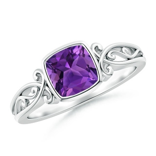 6mm AAAA Vintage Style Cushion Amethyst Solitaire Ring in P950 Platinum