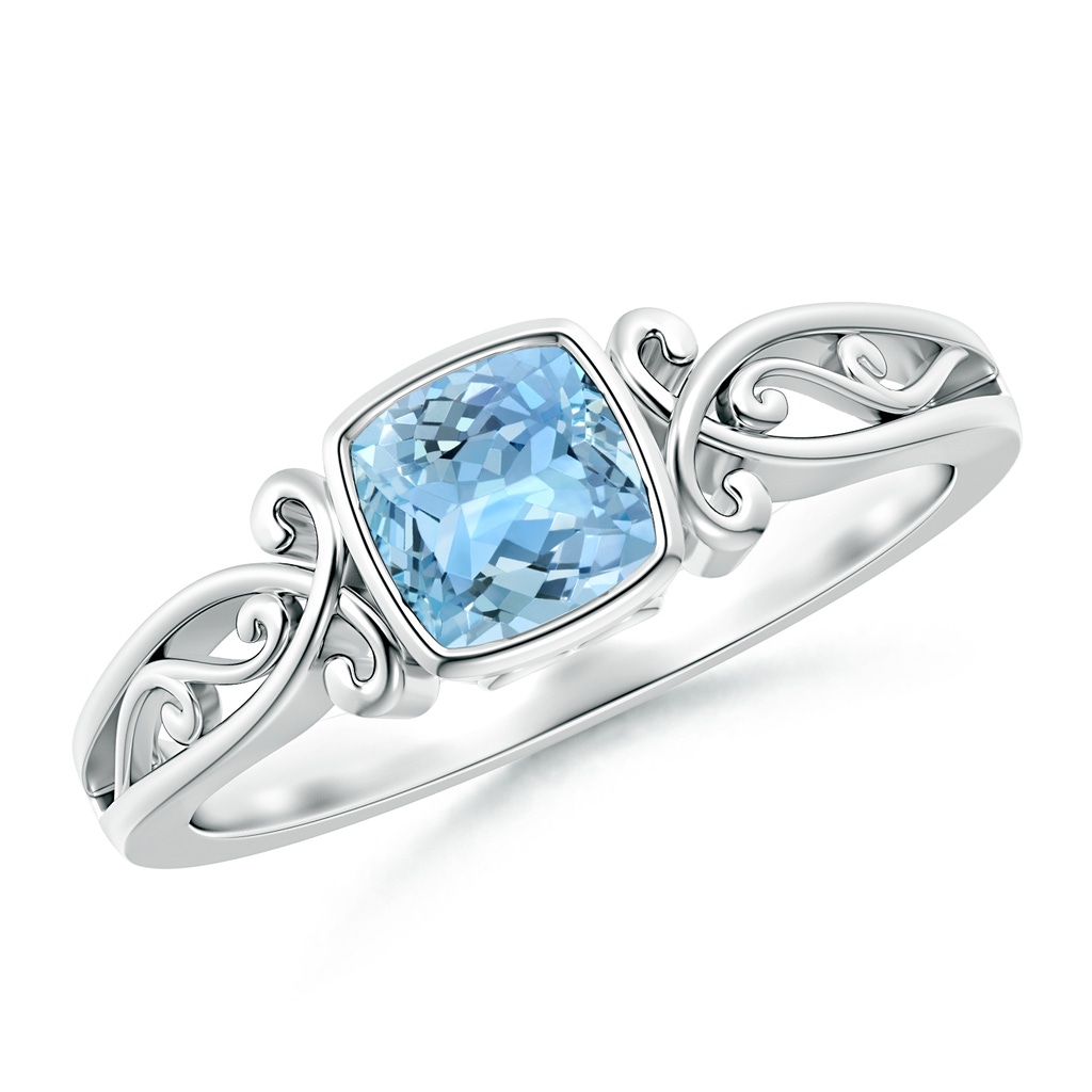 5mm AAAA Vintage Style Cushion Aquamarine Solitaire Ring in P950 Platinum
