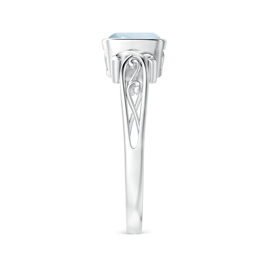 6mm A Vintage Style Cushion Aquamarine Solitaire Ring in 18K White Gold side 299