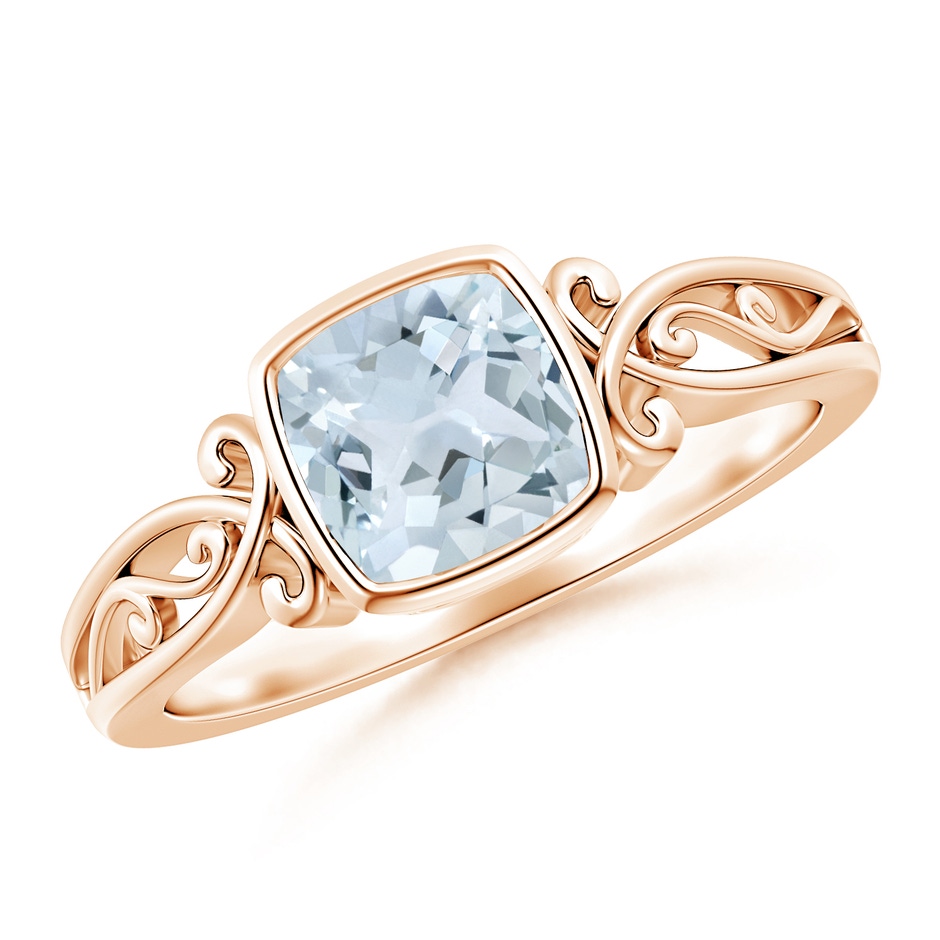 6mm A Vintage Style Cushion Aquamarine Solitaire Ring in Rose Gold 