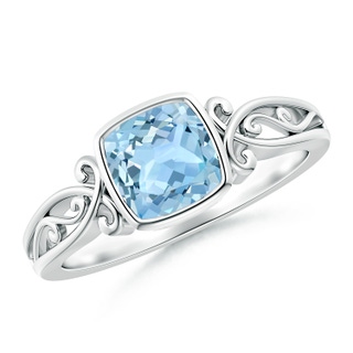 6mm AAA Vintage Style Cushion Aquamarine Solitaire Ring in White Gold