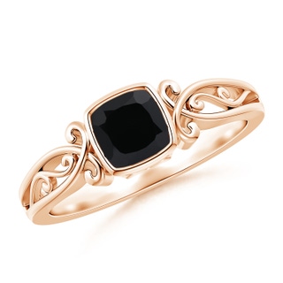 5mm AAA Vintage Style Cushion Black Onyx Solitaire Ring in 18K Rose Gold