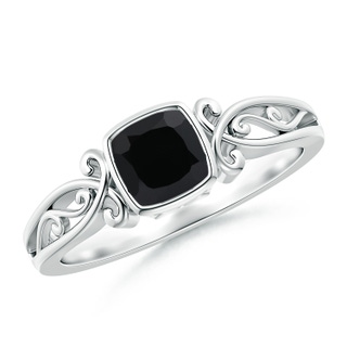 5mm AAA Vintage Style Cushion Black Onyx Solitaire Ring in P950 Platinum