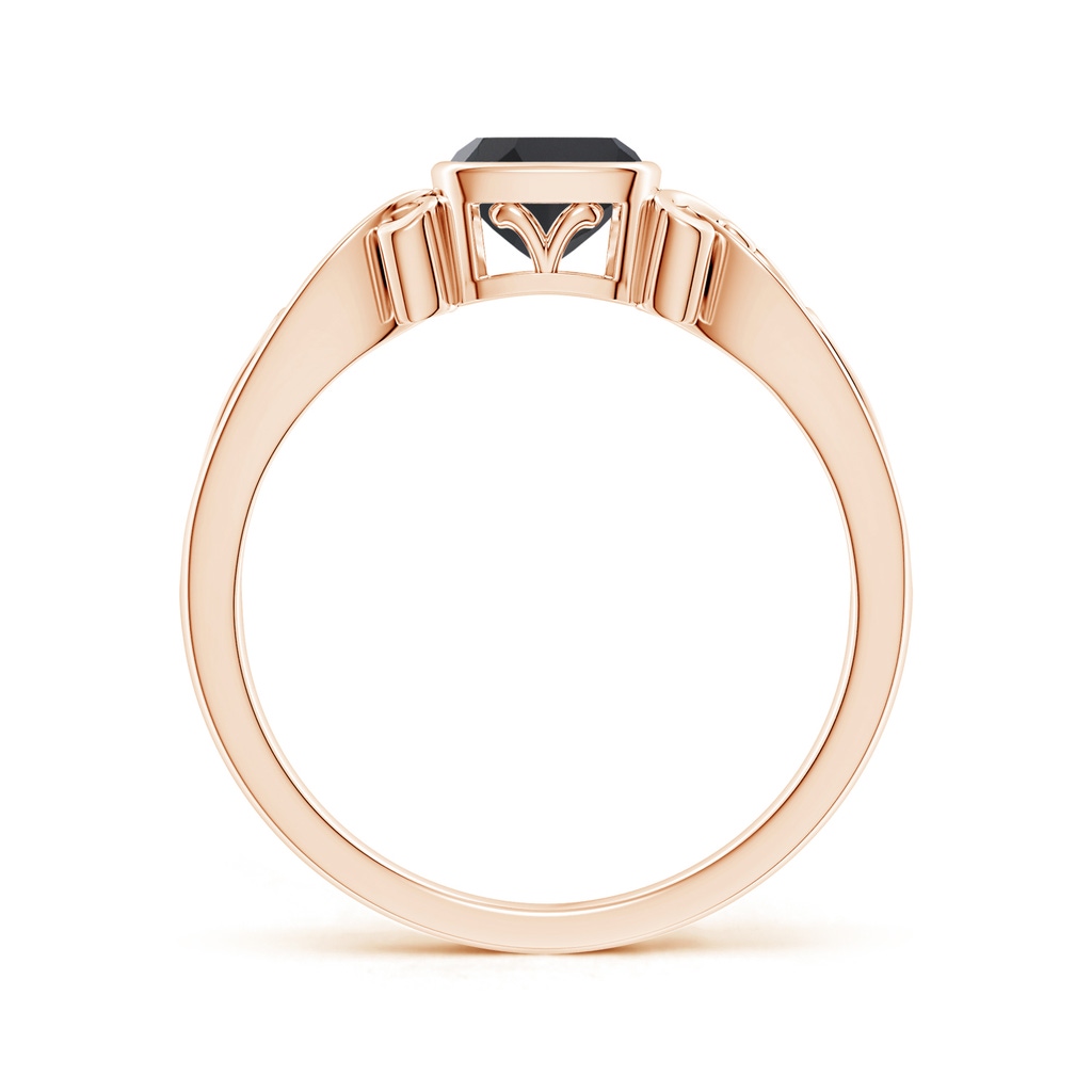 5mm AAA Vintage Style Cushion Black Onyx Solitaire Ring in Rose Gold - side 199