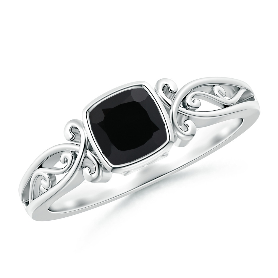 5mm AAA Vintage Style Cushion Black Onyx Solitaire Ring in White Gold 