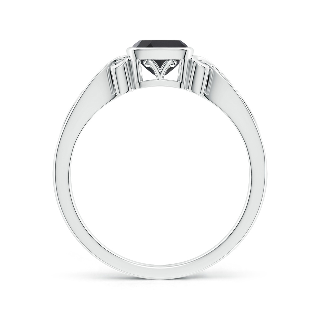 5mm AAA Vintage Style Cushion Black Onyx Solitaire Ring in White Gold - side 199