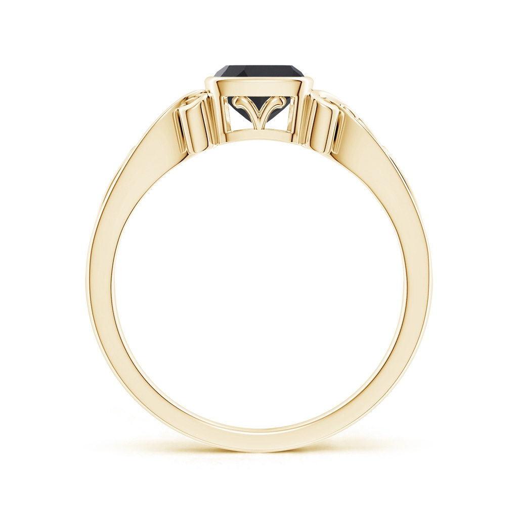 5mm AAA Vintage Style Cushion Black Onyx Solitaire Ring in Yellow Gold - side 199