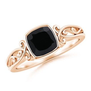 6mm AAA Vintage Style Cushion Black Onyx Solitaire Ring in 18K Rose Gold
