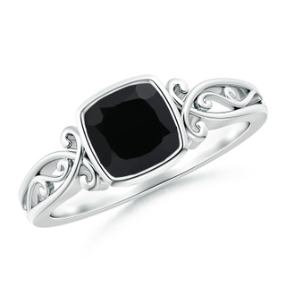 6mm AAA Vintage Style Cushion Black Onyx Solitaire Ring in P950 Platinum