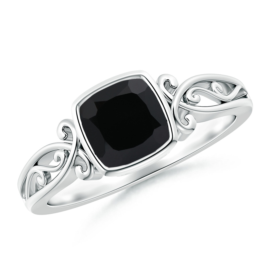 6mm AAA Vintage Style Cushion Black Onyx Solitaire Ring in White Gold 