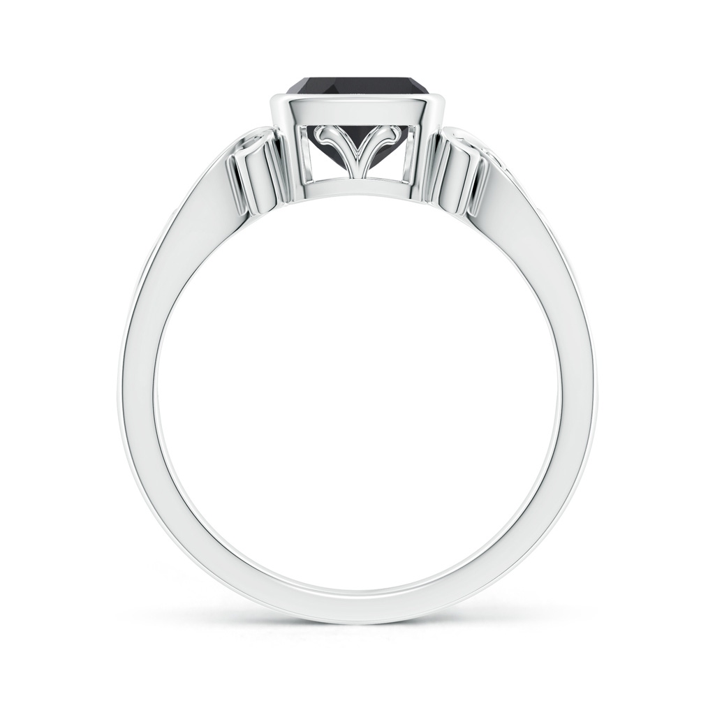 6mm AAA Vintage Style Cushion Black Onyx Solitaire Ring in White Gold - side 199