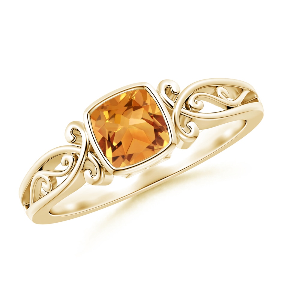 5mm AA Vintage Style Cushion Citrine Solitaire Ring in Yellow Gold 