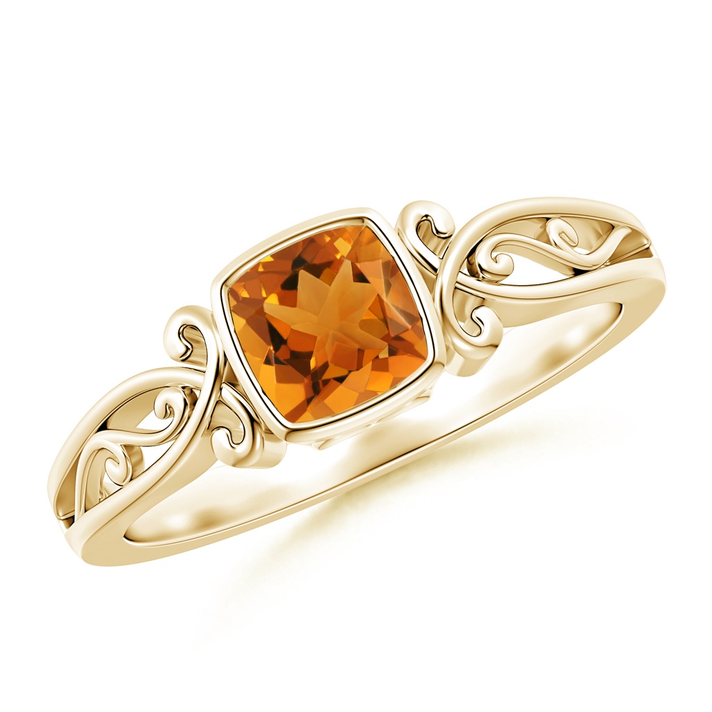 5mm AAA Vintage Style Cushion Citrine Solitaire Ring in 9K Yellow Gold