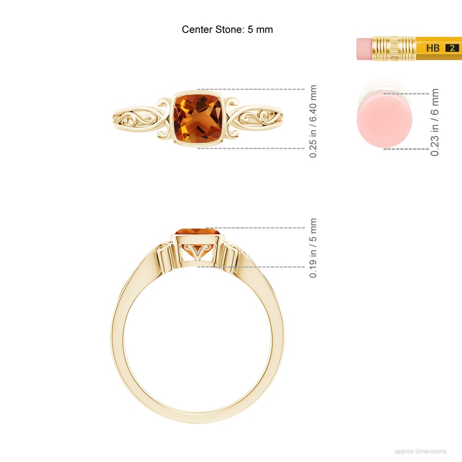 5mm AAAA Vintage Style Cushion Citrine Solitaire Ring in 18K Yellow Gold ruler