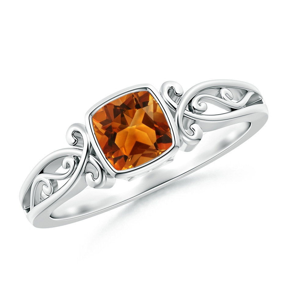5mm AAAA Vintage Style Cushion Citrine Solitaire Ring in P950 Platinum 
