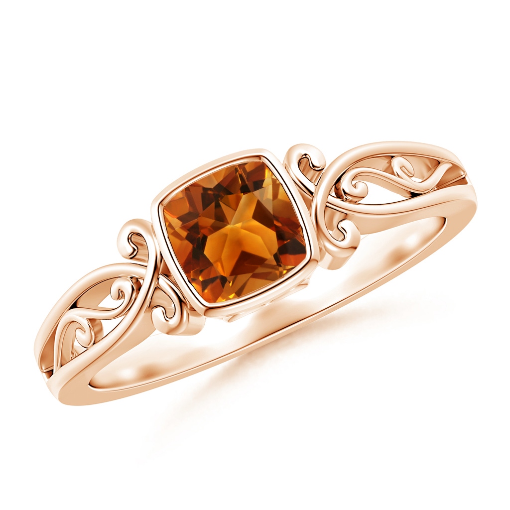 5mm AAAA Vintage Style Cushion Citrine Solitaire Ring in Rose Gold
