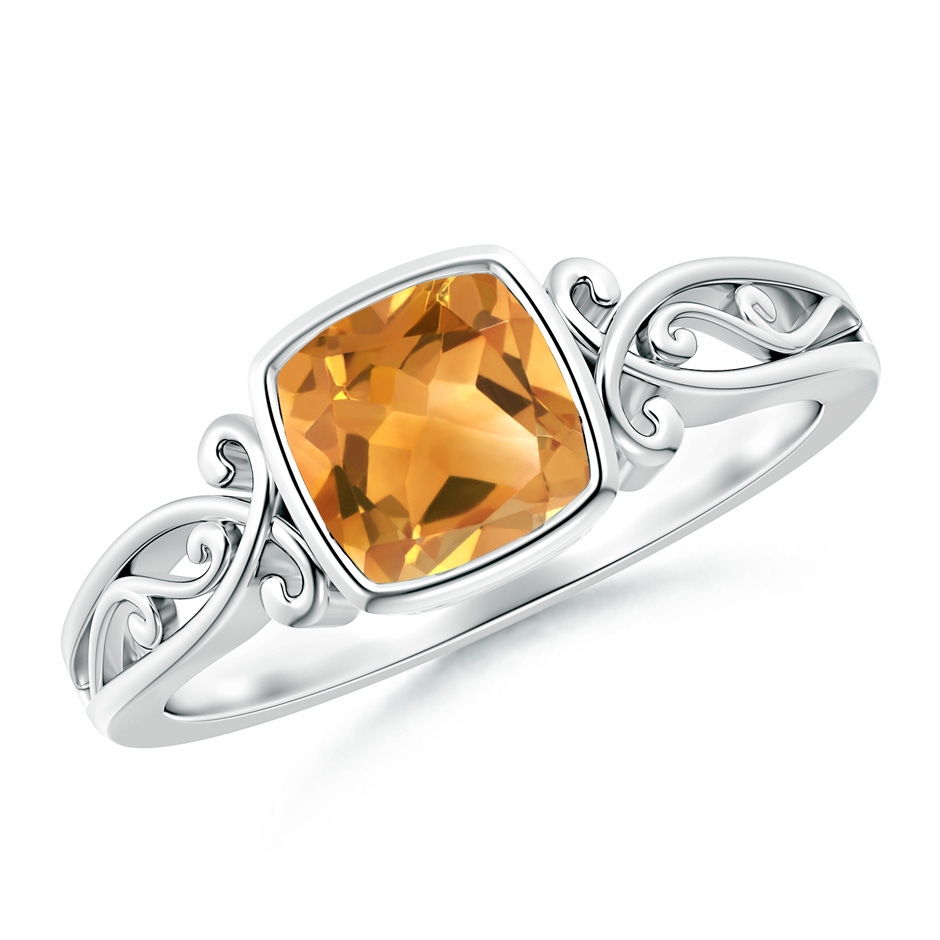 6mm A Vintage Style Cushion Citrine Solitaire Ring in White Gold 