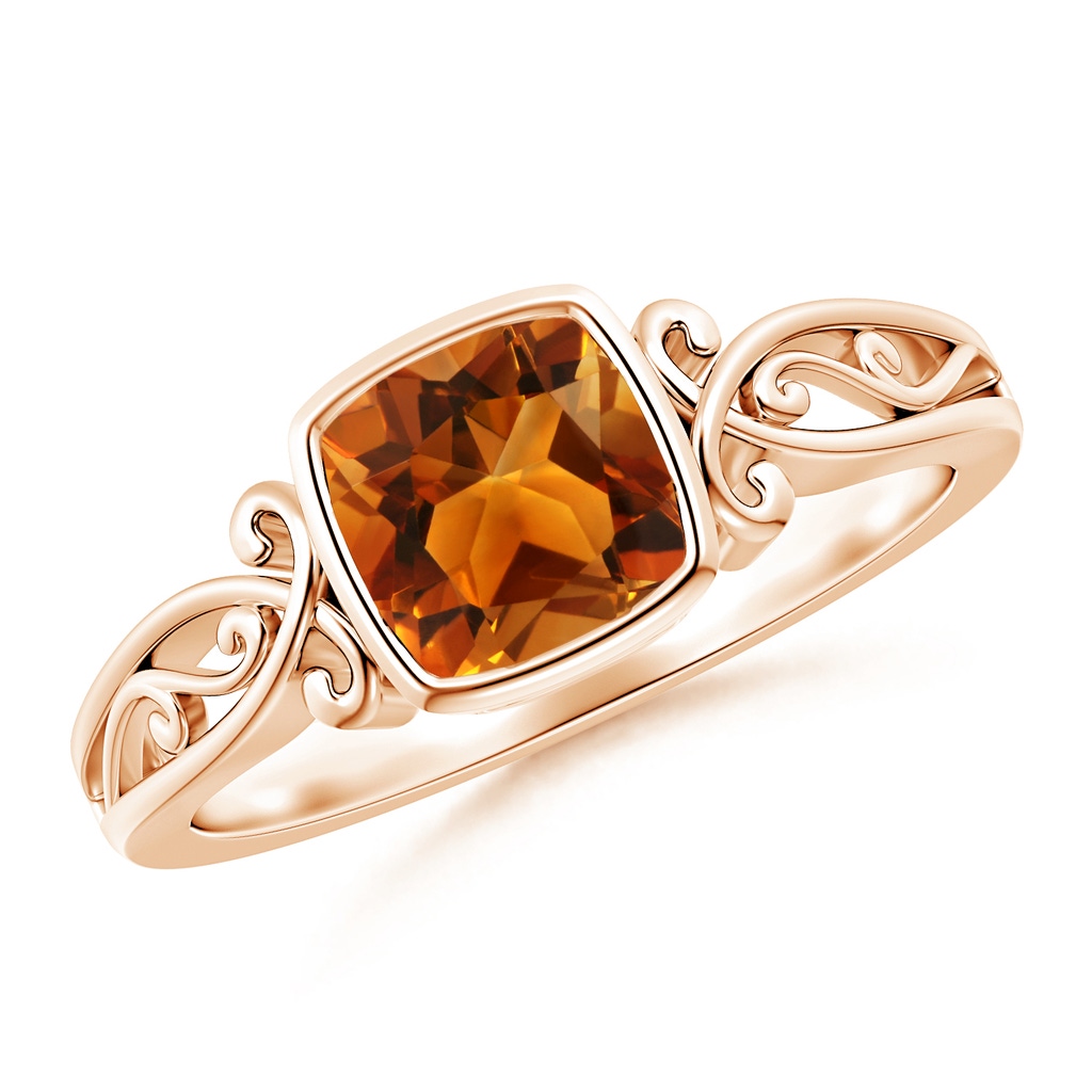 6mm AAAA Vintage Style Cushion Citrine Solitaire Ring in 10K Rose Gold