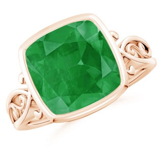 10mm A Vintage Style Cushion Emerald Solitaire Ring in 18K Rose Gold