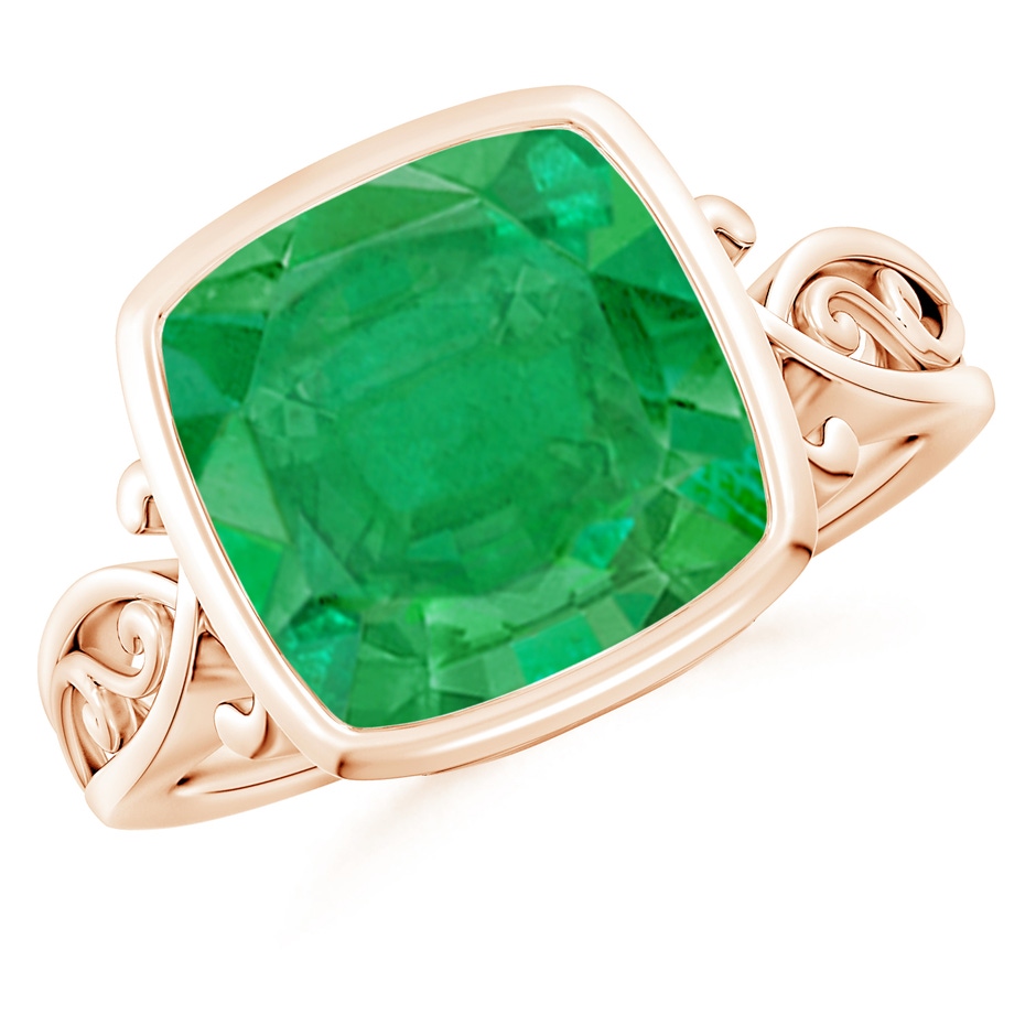 10mm AA Vintage Style Cushion Emerald Solitaire Ring in Rose Gold 