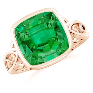 10mm AAA Vintage Style Cushion Emerald Solitaire Ring in 18K Rose Gold