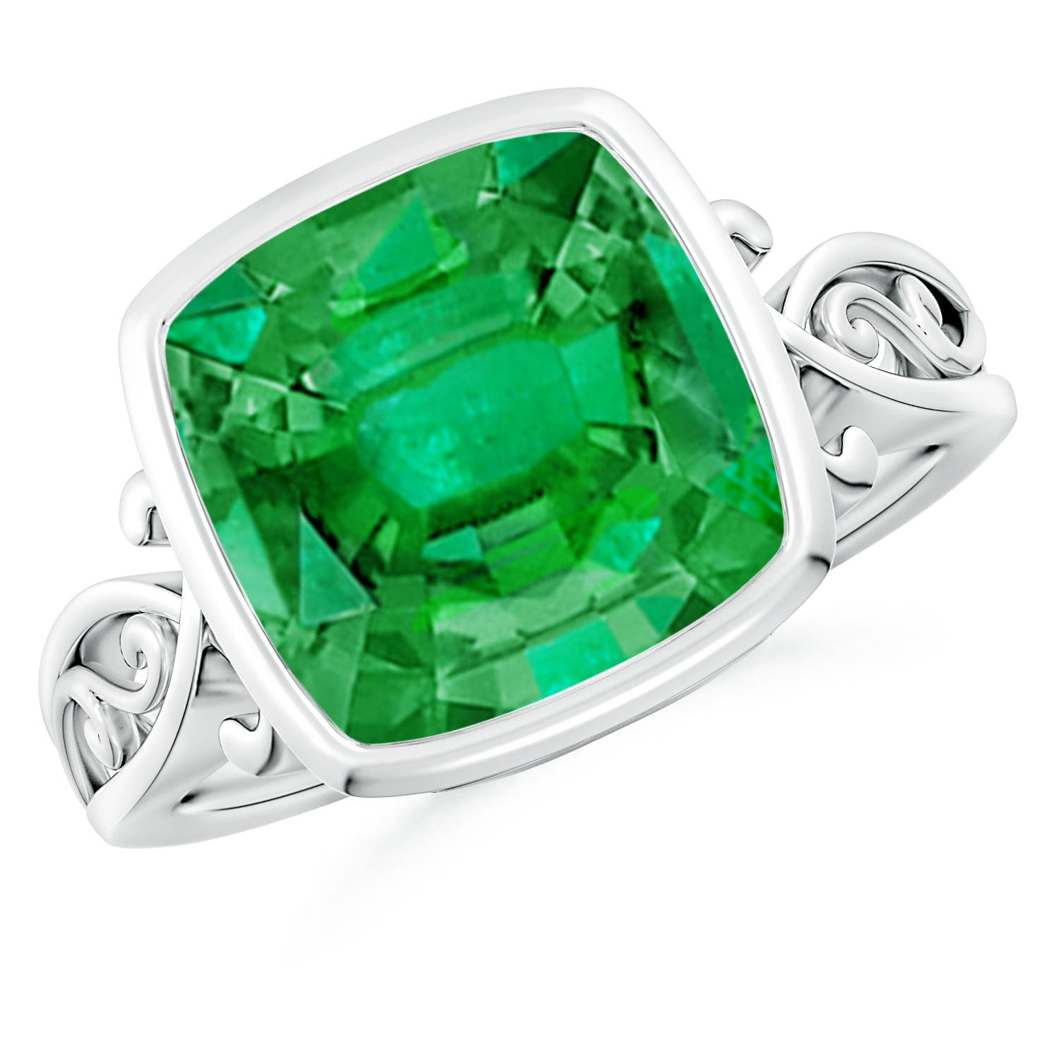 Angara 3.82 CTW Vintage Style Cushion Emerald Solitaire Engagement Ring in 18K White Gold