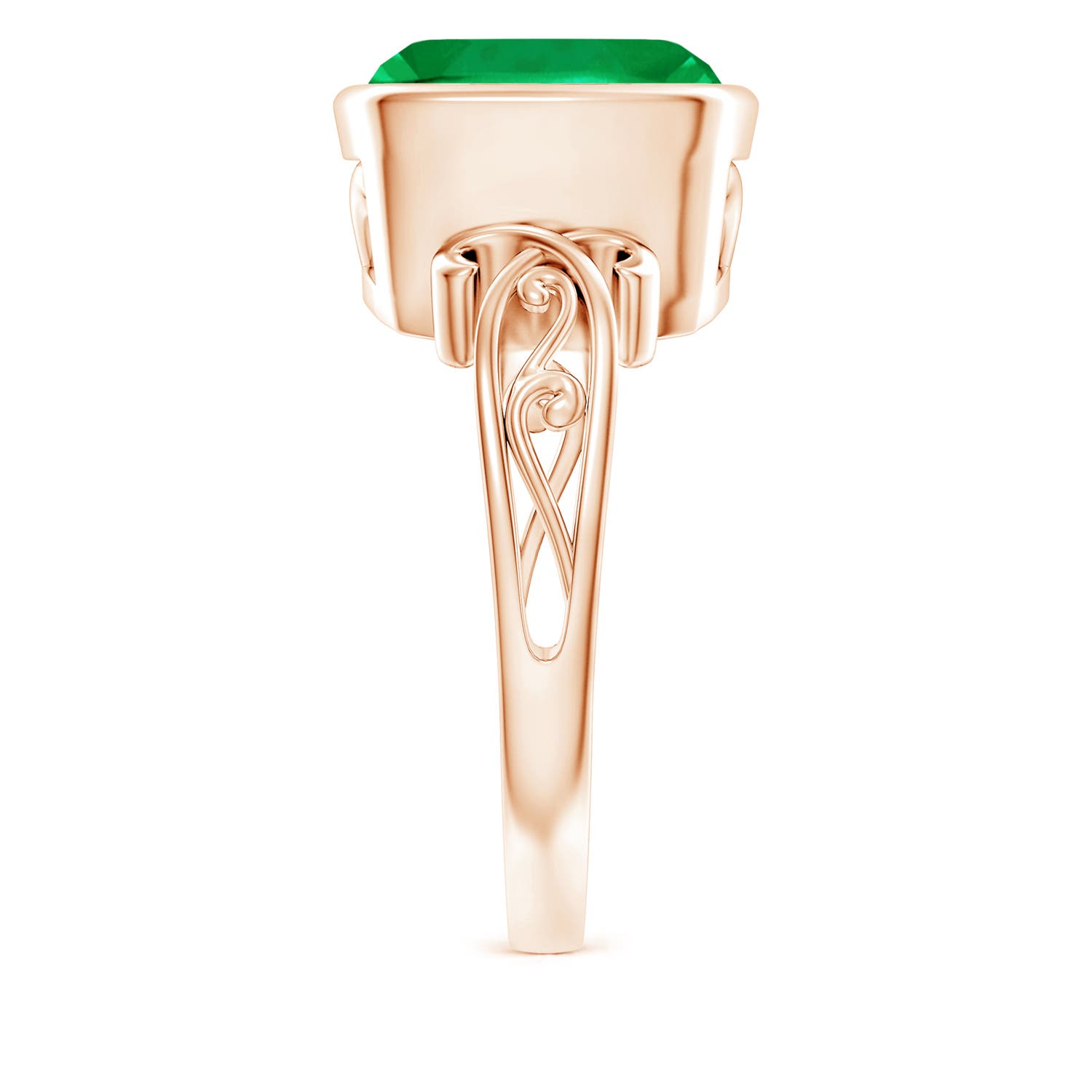 10mm AAA Vintage Style Cushion Emerald Solitaire Ring in Rose Gold - side 5