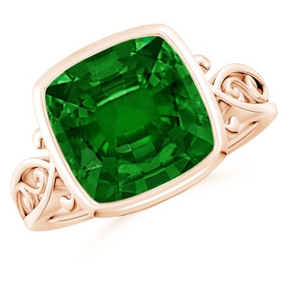 10mm AAAA Vintage Style Cushion Emerald Solitaire Ring in 18K Rose Gold