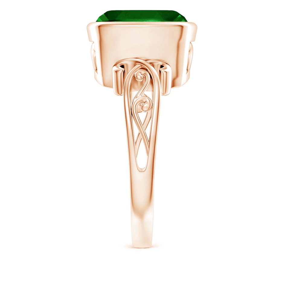 10mm AAAA Vintage Style Cushion Emerald Solitaire Ring in 18K Rose Gold side 299